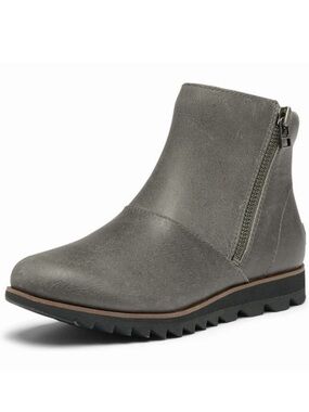 Sorel Harlow Quarry Gray Leather Waterproof Zip Ankle Booties